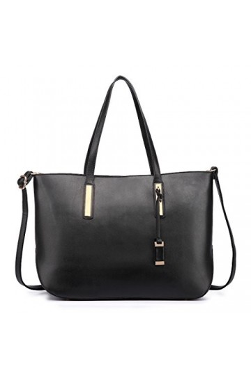 Miss Lulu Sac dépaule en faux cuir pour femme à bandoulière, Noir - noir