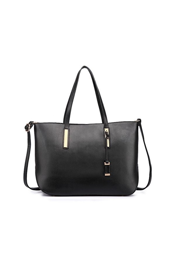 Miss Lulu Sac dépaule en faux cuir pour femme à bandoulière, Noir - noir