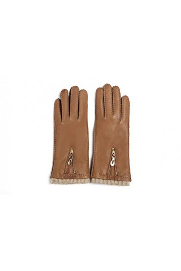 YISEVEN Femmes Gants en Cuir de Cerf Doublés en Laine Cousus à la Main avec Fermeture à Glissière Élégante Poignet Long Chaud