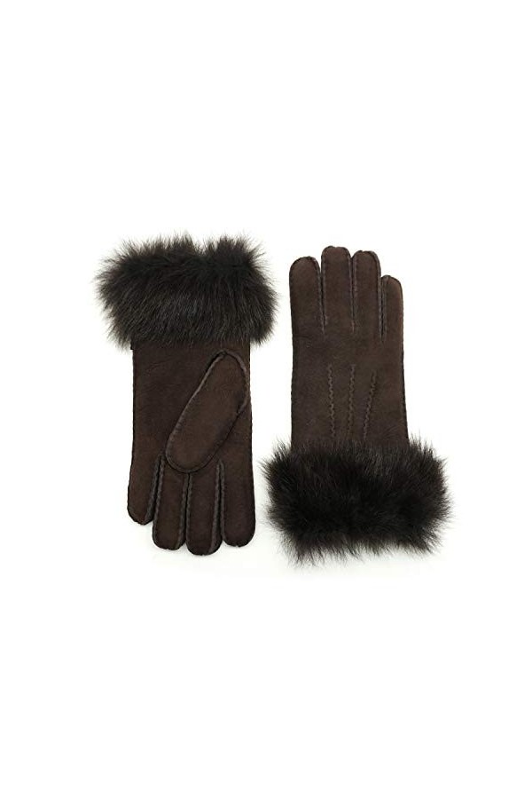 YISEVEN Femme Gants en Cuir Peau de Mouton Hiver Nouveau Chaud Épais Fourrure Doublée Mérinos avec Manchette de Fourrure Élég