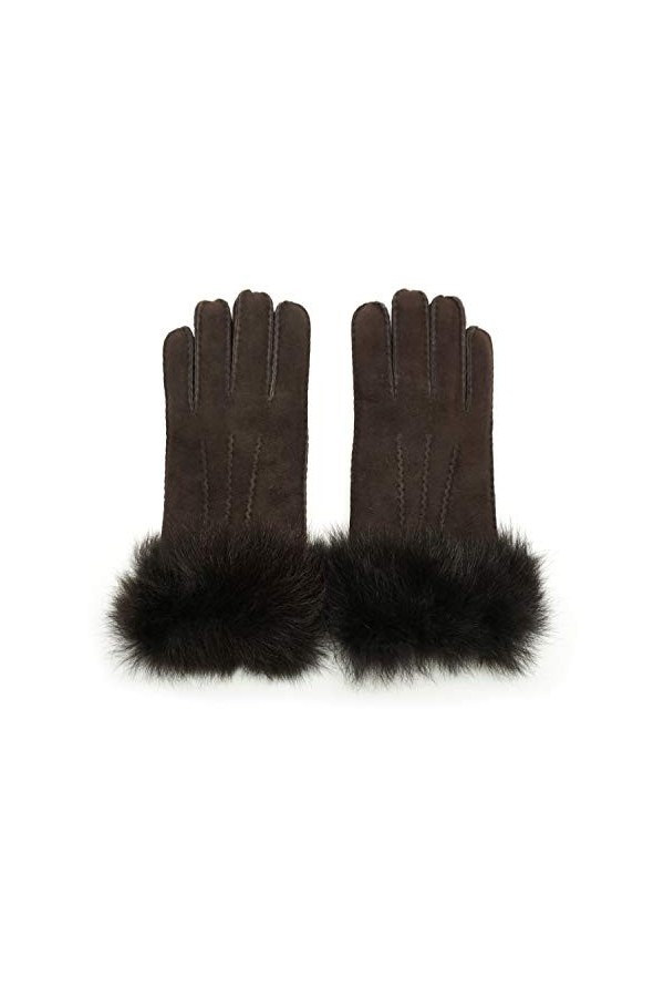 YISEVEN Femme Gants en Cuir Peau de Mouton Hiver Nouveau Chaud Épais Fourrure Doublée Mérinos avec Manchette de Fourrure Élég