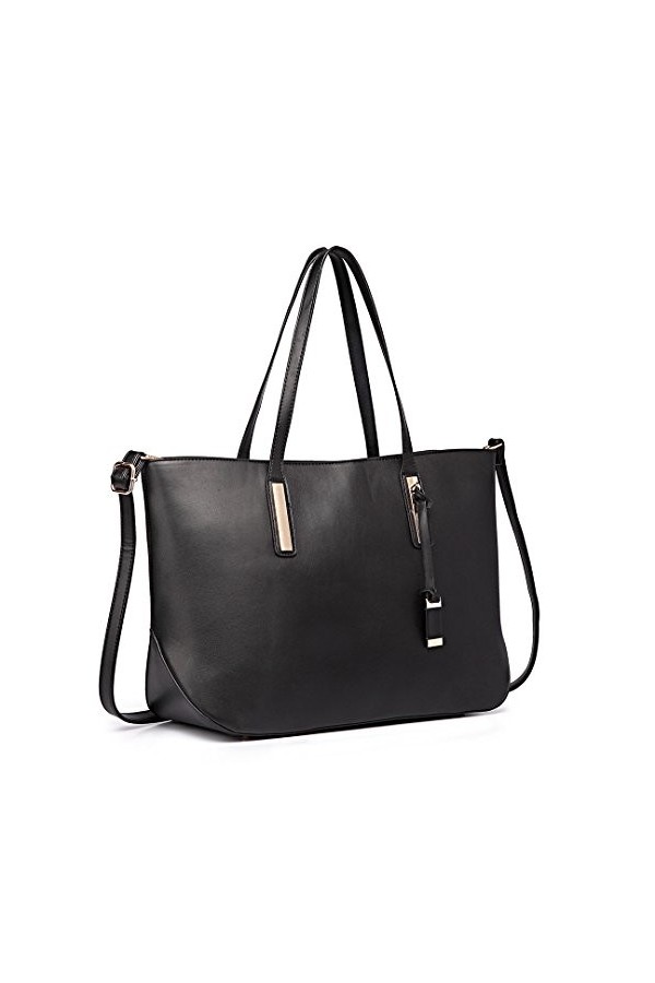 Miss Lulu Sac dépaule en faux cuir pour femme à bandoulière, Noir - noir