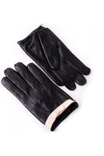 Décoration De Noëlgants dhiver Gants en Cuir PU Qiulv Femme Gants Chauds À Doigt Complet Suede Mode Thermique Blanc Bowknot 