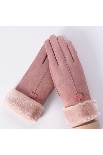 Hiver Chaud Cachemire Esthétique Mignon Gants en Daim Double Épaissie en Peluche Doigt Poignet Écran Tactile Coupe-Vent
