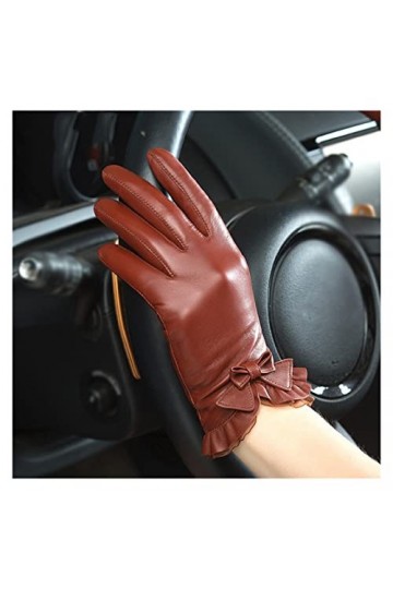 GUFYRH Gants Poignet Dentelle Solide Femmes Cuir Thermique Hiver Conduite Garder au Chaud Color : Brown, Size : L 