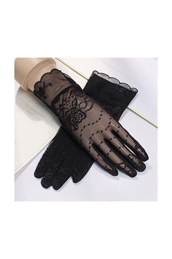 Gants en Dentelle pour Femme Été Mince Conduite Équitation Glace Soie Ultra-Mince Respirant Couleur : C, Taille : Taille Uni