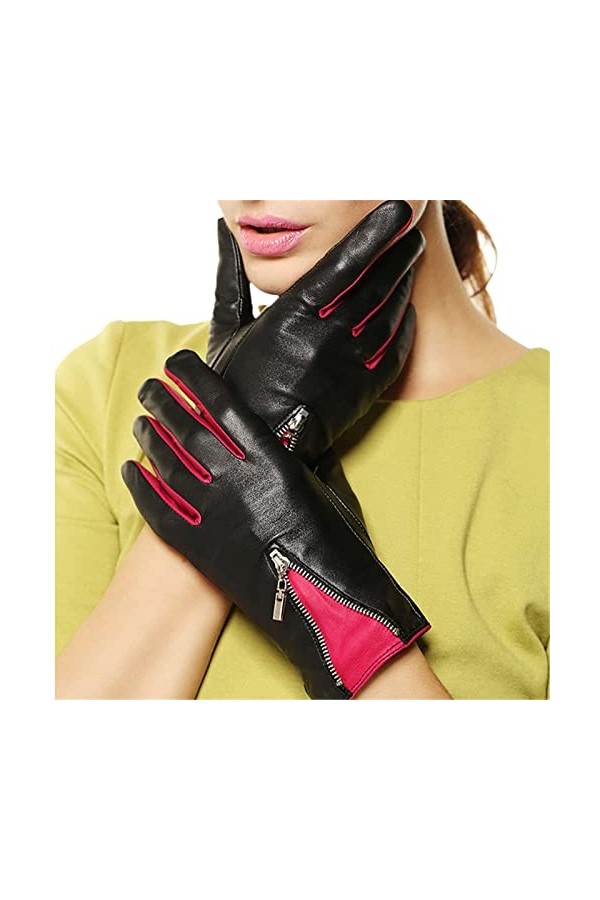 Gants dhiver chauds pour femme - Gants courts chauds pour femme - Fermeture éclair - Couleur contrastée, bleu ciel, L