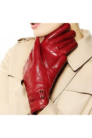 Gants dhiver chauds en cuir pour femme - Brodés - Forme carrée - En peau de mouton