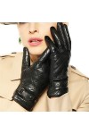 Gants dhiver chauds en cuir pour femme - Brodés - Forme carrée - En peau de mouton