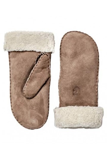 Hestra Gants en cuir pour femme : moufles fines dhiver en peau de mouton avec revers en fourrure, beige, taille 36