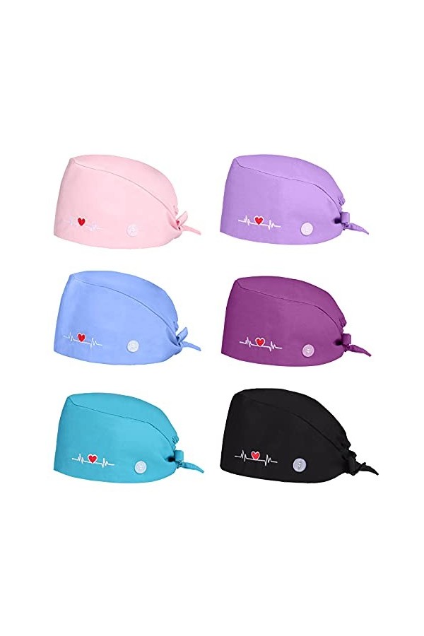 Comius Sharp 6 Pièces Bonnet Gommage Bouffant, Casquettes de Travail Réglable Respirants, Casquette Imprimé Unisexe pour Four
