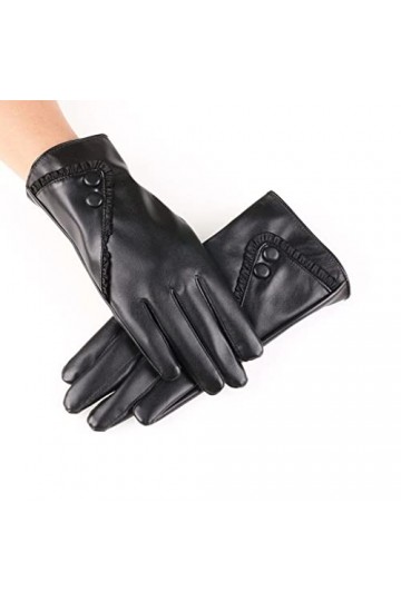HLDETH Gants Fshion for femmes doublées Puce Écran tactile en cuir Noir hiver extérieur piloté à lessence Color : C, Size :