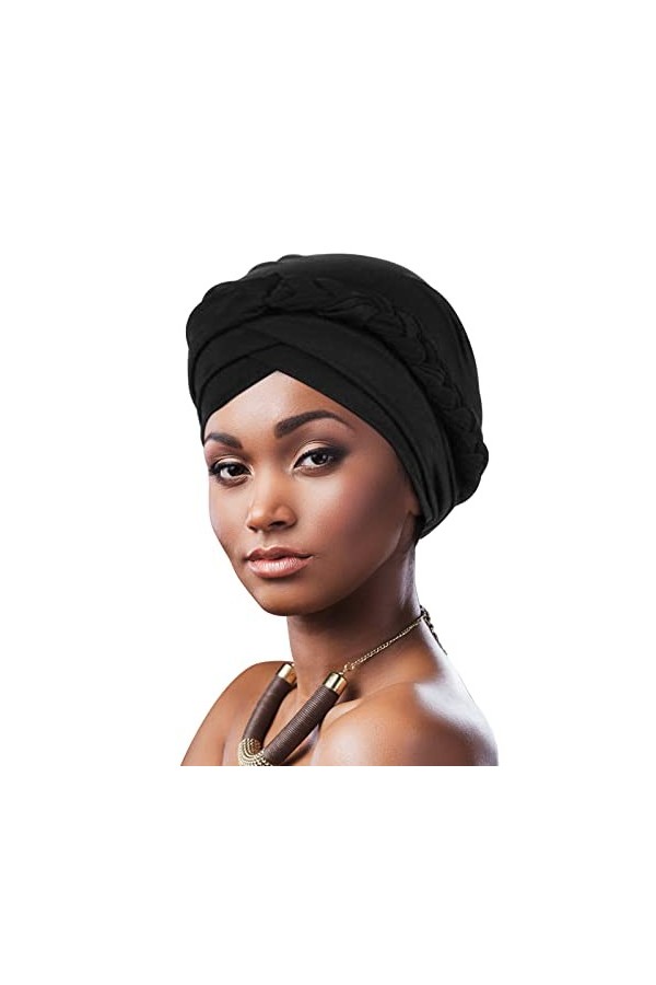 DRESHOW Femmes Africaine Turban pré-noués Tresse Torsadée Bonnet Chimio Casquette de Perte de Cheveux Chapeau