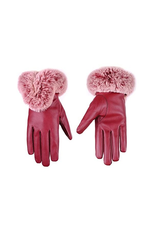 HLDETH Gants dhiver Femmes Faux lapin Puce Cuir Touch Screen Mitatens Lady Femme Conduire au chaud Color : A, Size : One si