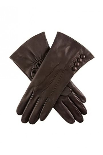 Dents Mocca Brown Natalie Silk Lined Hairsheep Leather Screen Screen gants - Médium/Grand de