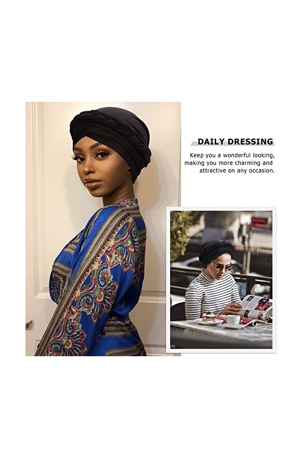 DRESHOW Femmes Africaine Turban pré-noués Tresse Torsadée Bonnet Chimio Casquette de Perte de Cheveux Chapeau