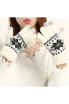 Gants dhiver épais en cachemire deux couches pour femme - Motif flocon de neige tricoté - Gants de ski pour écran tactile D