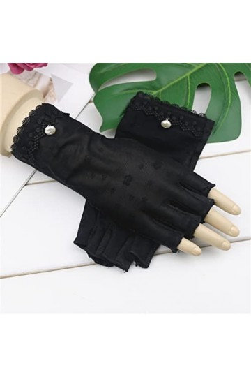YANYUESHOP Gants de Printemps et dété pour Femmes Élastique Mince Soie Glacée Dew Doigt Conduite Demi-Doigt Court Color : B