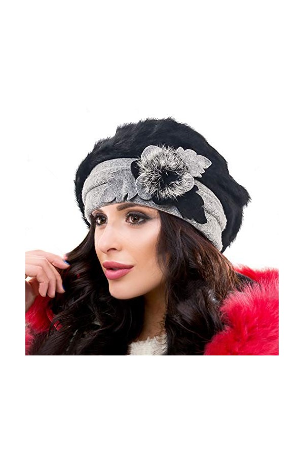Ruphedy Bérets Femme Laine Français Béret Classique Angola Bonnet Hiver Chapeaux BR022-Noir 