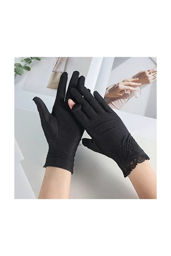 YANYUESHOP Gants dété fins et respirants pour femme - En soie glacée et dentelle - Pour écran tactile - Couleur : C - Taille