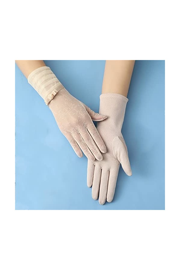 YANYUESHOP Gants dété Femmes Long Mince Conduite et Cyclisme Dentelle Écran Tactile Élastique Glace Soie Gants Color : B, S
