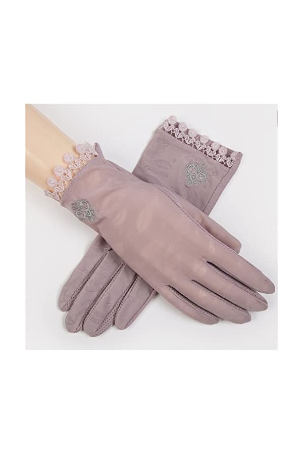 Gants en Dentelle Femme Printemps Automne Été Mince Conduite Femme Pare-Soleil Mince Élastique Glace Soie Couleur : A, Taill