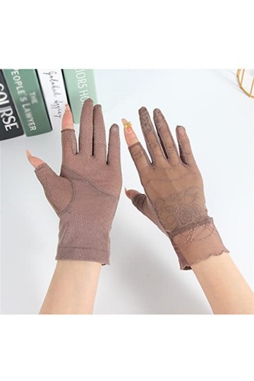 YANYUESHOP Gants dété Femmes Fine Glace Soie Dentelle Conduite et Cyclisme Écran Tactile Extérieur Exposé Deux Doigts Color