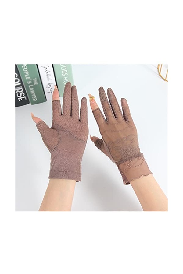 YANYUESHOP Gants dété Femmes Fine Glace Soie Dentelle Conduite et Cyclisme Écran Tactile Extérieur Exposé Deux Doigts Color