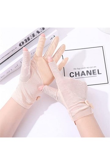 YANYUESHOP Gants en Soie Glacée sans Doigts pour Femmes en Dentelle dété Respirant Conduite Équitation Écran Tactile Demi-Do