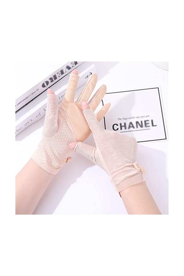 YANYUESHOP Gants en Soie Glacée sans Doigts pour Femmes en Dentelle dété Respirant Conduite Équitation Écran Tactile Demi-Do
