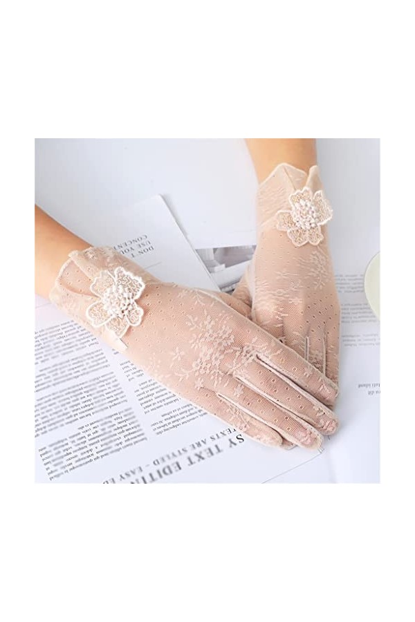 YANYUESHOP Gants dété Écran Tactile Respirant en Soie Glacée Fine pour Femmes Conduisant Un Tram Gants en Dentelle Color : 