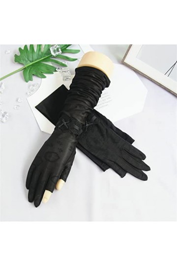 Gants en Soie Glacée à Deux Doigts Section Mince pour Femmes Protège-Bras déquitation Demi-Doigt Allongé Manches de Conduite