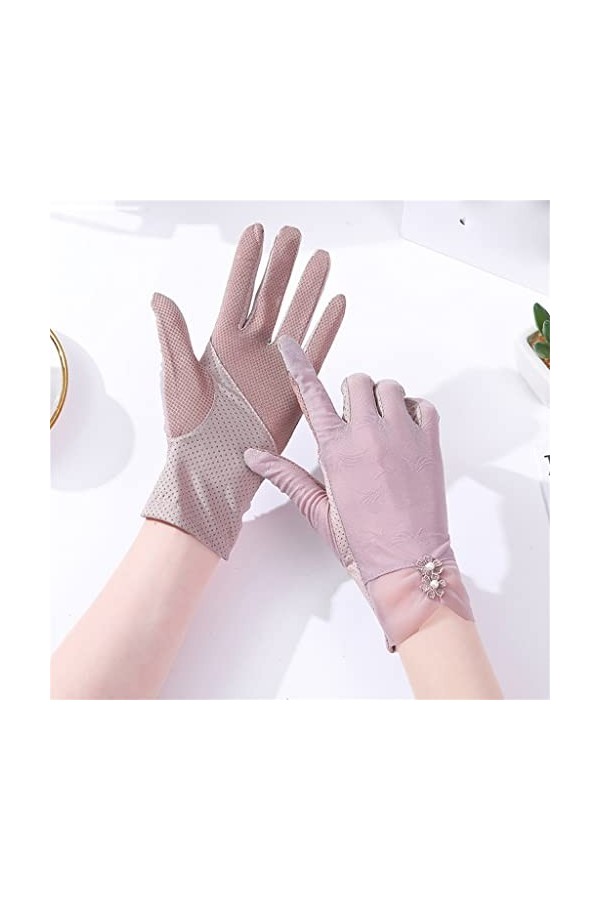 YANYUESHOP Glace Soie Printemps et Automne Dames Minces Été Conduite Dentelle Plein Doigt Écran Tactile Gants Color : A, Siz