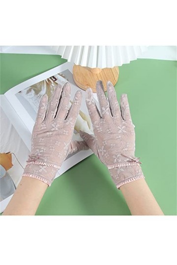 YANYUESHOP Gants de Conduite dété Mesdames Fine Dentelle Glace Soie Écran Tactile sans Doigts Clamshell équitation en Plein 