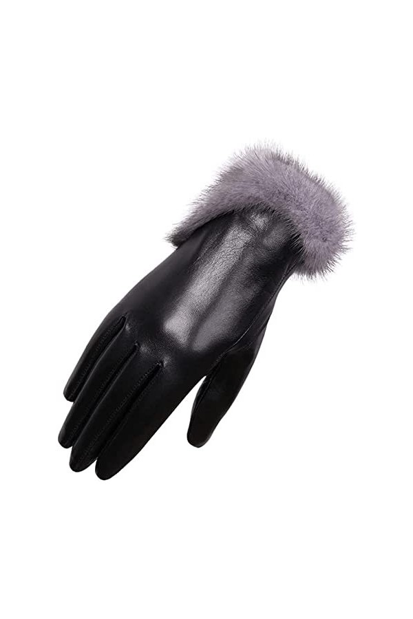 TIANYIA Gants en Tricot Gants en Cuir de Mouton, Mitaines à écran Tactile, Gants Chauds dhiver en Peluche, Gants pour Femmes