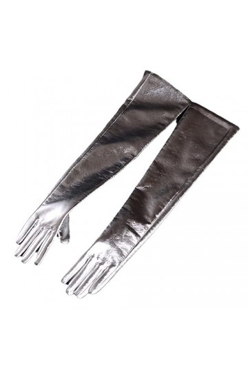 Gants longs en cuir pour femme - Gants longs - En cuir coloré, tons argentés, S-40cm