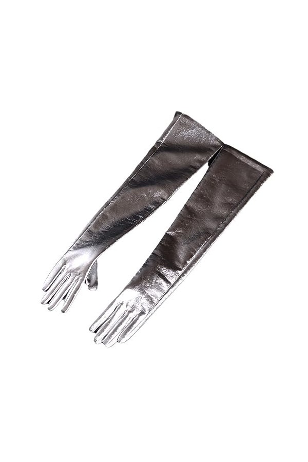 Gants longs en cuir pour femme - Gants longs - En cuir coloré, tons argentés, S-40cm
