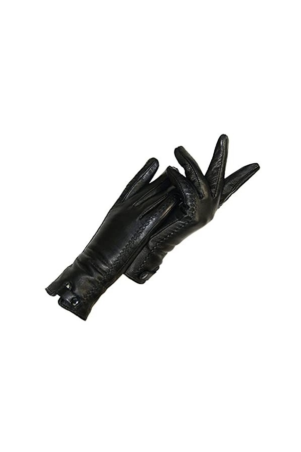 RWRAPS Gants dhiver en cuir pour femme, peluches chaudes, doublure douce, moufles à fermoir riveté couleur : noir, taille :