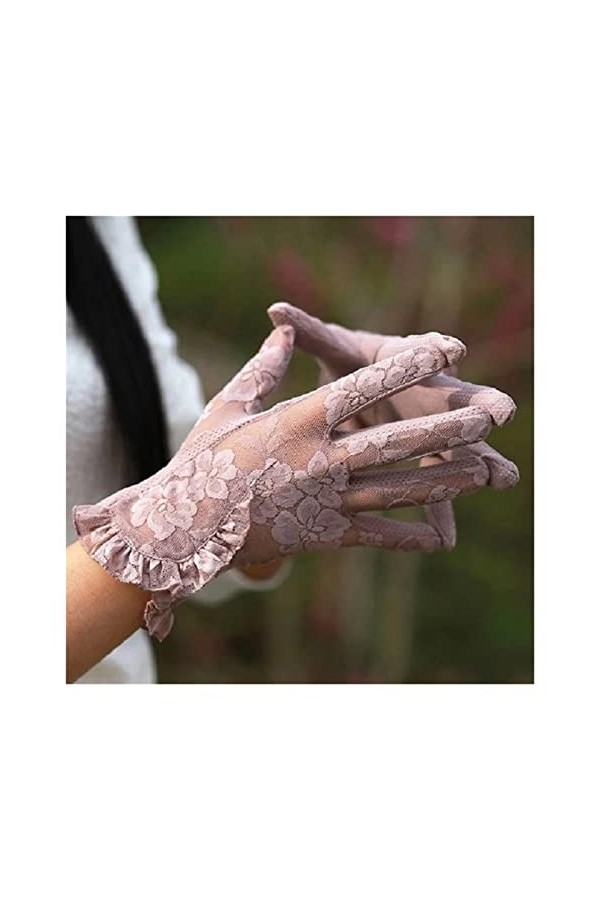 Gants à écran Tactile en Dentelle Crème Solaire dété Dames Conduite Antidérapant Cyclisme Dentelle Gants en Feuille de Lotus