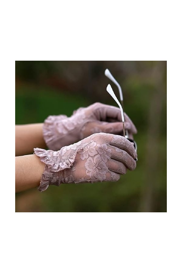 Gants à écran Tactile en Dentelle Crème Solaire dété Dames Conduite Antidérapant Cyclisme Dentelle Gants en Feuille de Lotus