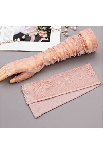 YANYUESHOP Armguard Ice Silk Sleeves Driving to Work Gants Lace Sleeves Summer Womens Ice Sleeves Color : A, Size : One Siz