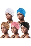 DRESHOW 5 Pièces Turban Africain pour Femme Bonnet Pré-noué Bonnet Chimio Casquette de Perte de Cheveux Chapeau