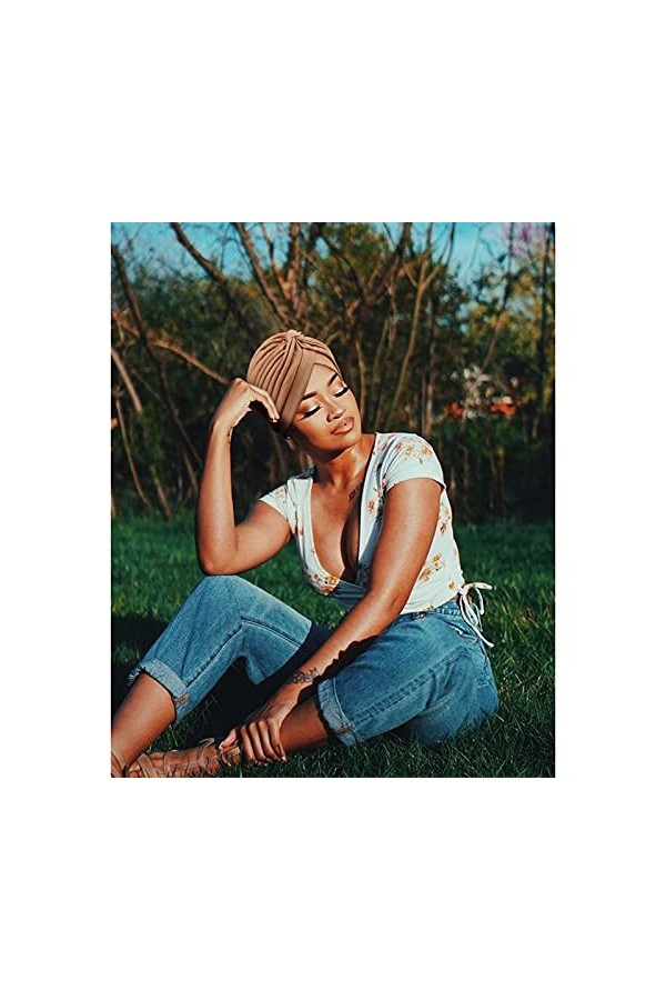 DRESHOW 5 Pièces Turban Africain pour Femme Bonnet Pré-noué Bonnet Chimio Casquette de Perte de Cheveux Chapeau