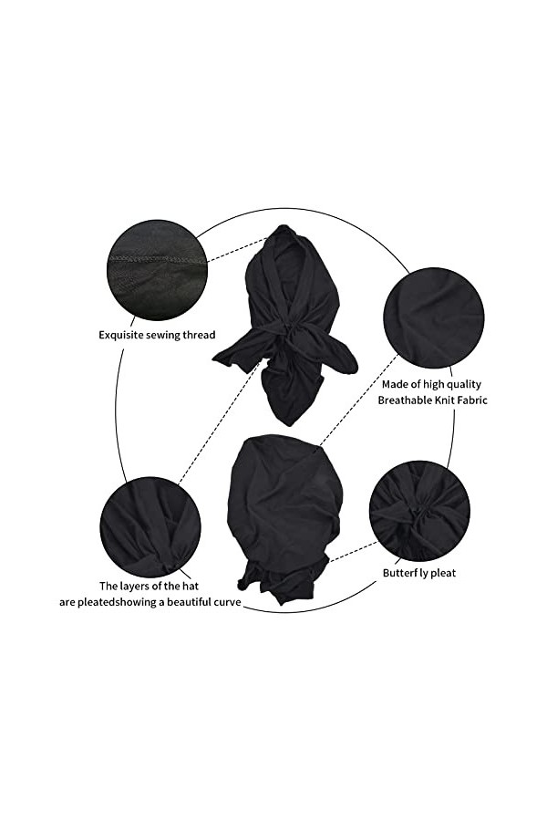 Turbans pour Femmes, Casquettes Turban du Sommeil Coton, Étendue Turban Bonnet, Femme Mode Pré-Noué Bonnet de Pertede Cheveux