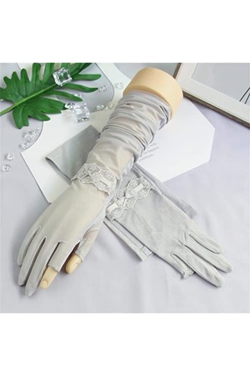 YANYUESHOP Gants en Soie Glacée à Deux Doigts Section Mince pour Femmes Protège-Bras déquitation Demi-Doigt Allongé Manches 