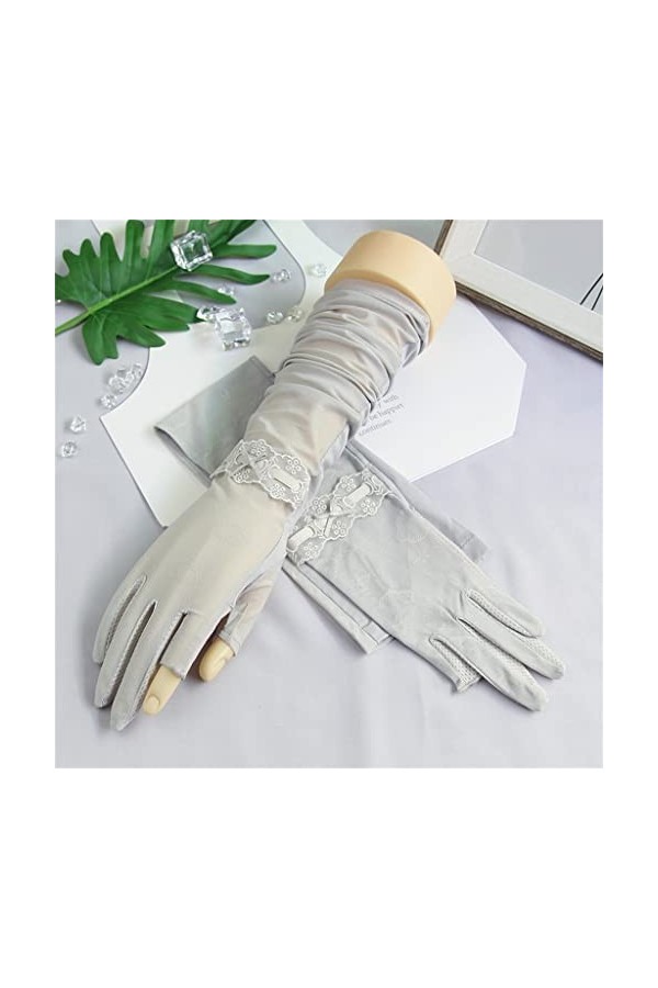 YANYUESHOP Gants en Soie Glacée à Deux Doigts Section Mince pour Femmes Protège-Bras déquitation Demi-Doigt Allongé Manches 