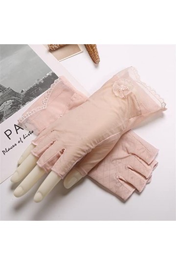 YANYUESHOP Été Femmes Gants en Soie Glacée en Dentelle Mince Doigt Doigt Exposé Conduite et Cyclisme Écran Tactile Color : D