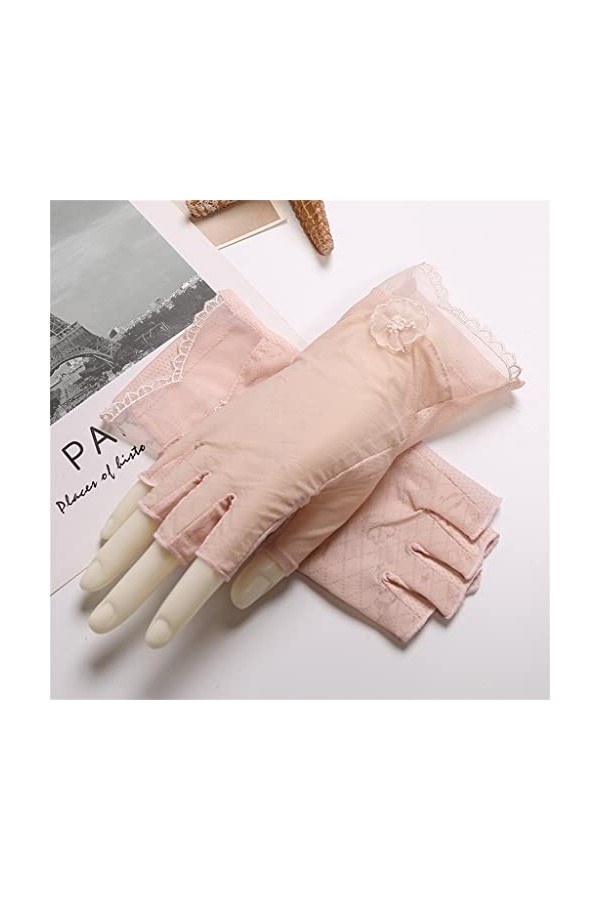 YANYUESHOP Été Femmes Gants en Soie Glacée en Dentelle Mince Doigt Doigt Exposé Conduite et Cyclisme Écran Tactile Color : D