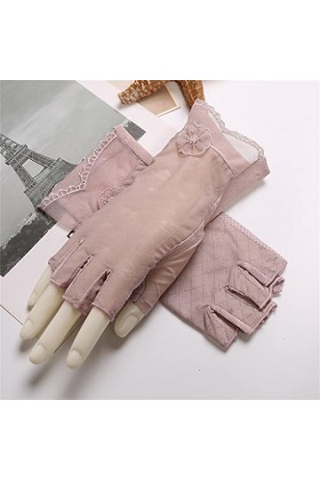 YANYUESHOP Été Femmes Gants en Soie Glacée en Dentelle Mince Doigt Doigt Exposé Conduite et Cyclisme Écran Tactile Color : D