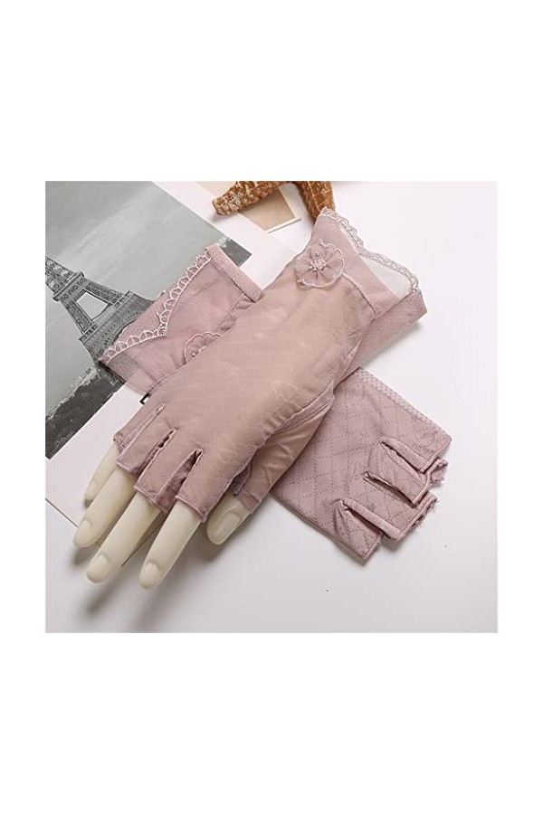 YANYUESHOP Été Femmes Gants en Soie Glacée en Dentelle Mince Doigt Doigt Exposé Conduite et Cyclisme Écran Tactile Color : D